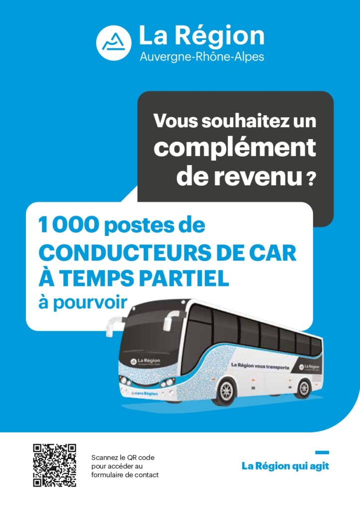 La région Auvergne-Rhône-Alpes
Vous souhaitez un complément de revenu ?
1000 postes de conducteurs de car à temps partiel à pourvoir
La région qui agit